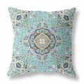 Palacedesigns 16 in. Floral Geo Indoor Outdoor Zippered Throw Pillow Aqua & Brown PA3108915